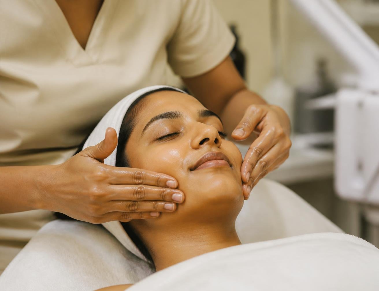 Facial treatment in the beauty room of HAIR STORY salon